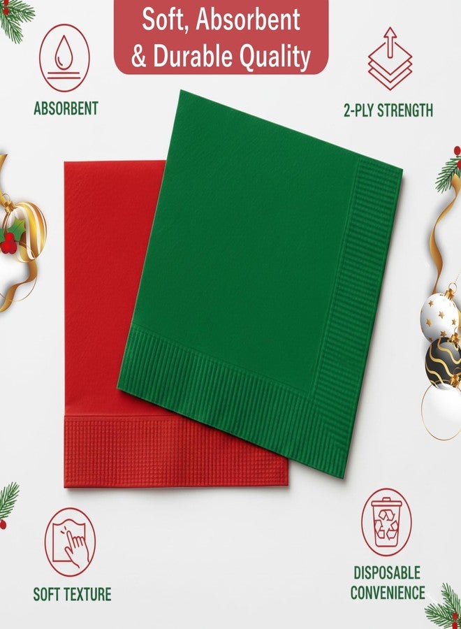 Perfectware Christmas Cocktail Napkins, Red and Green, Paper, 100 Count, Disposable Beverage Napkins for Holiday Winter Party - Image 2